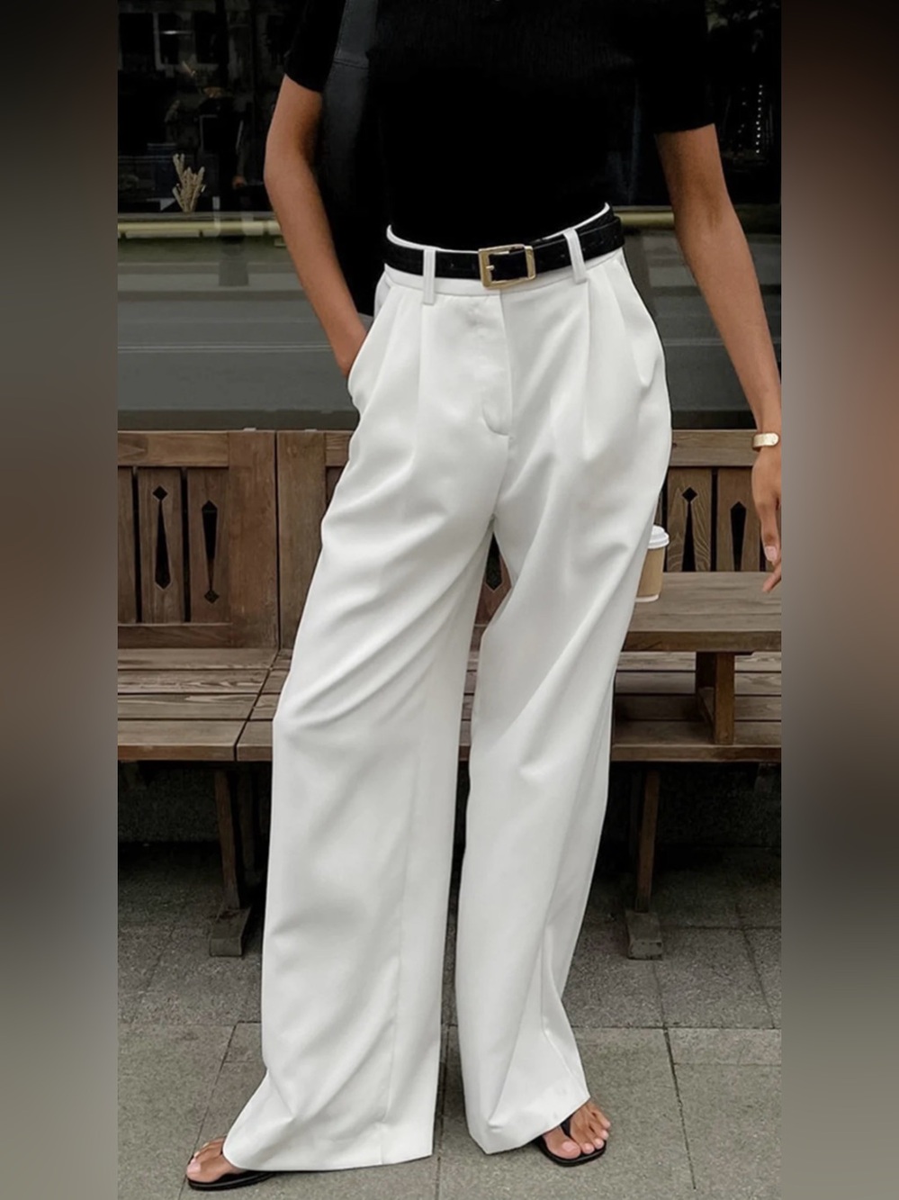 Commense Solid Wide Leg Pants
